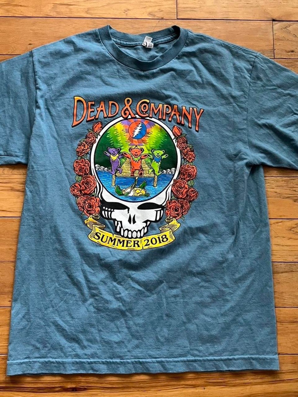 Alstyle Dead & Company Blue Graphic Tee with Multicolor Skull Art